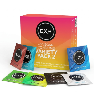 Prezerwatywy EXS Variety Pack 2 - Mix Cienkie Prążkowane Czarne Chłodzące 48 szt.