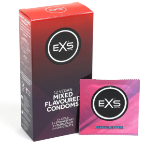 Prezerwatywy Smakowe EXS Mixed Flavoured - Cienkie Cola Guma Balonowa Czekolada Truskawka 12 szt.