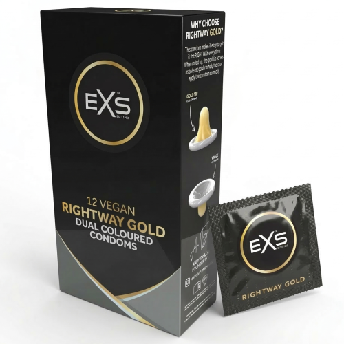 Prezerwatywy Cienkie EXS Rightway Gold - Złote Nawilżane Wegańskie 12 szt.
