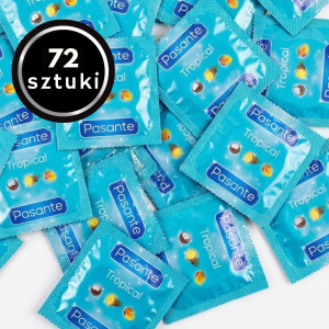 Prezerwatywy smakowe tropikalne Pasante Tropical Kokos Ananas Mango Nawilżane 72 szt.