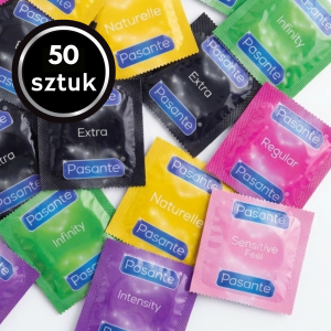 Prezerwatywy Mix Pasante Zestaw 6 Rodzajów Regular Sensitive Intensity Delay 50 szt.