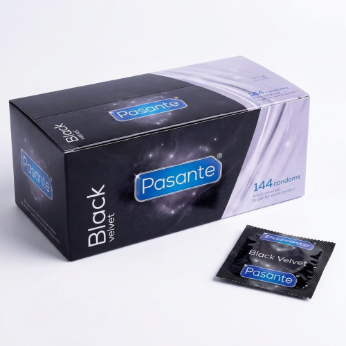 Prezerwatywy Pasante Black Velvet Czarne Lateksowe Aksamitne Nawilżane 144 szt.
