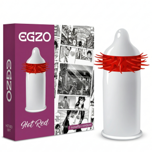 Prezerwatywy prążkowane stymulujące Egzo Hot Red z wypustkami 1 szt.