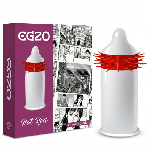 Prezerwatywy prążkowane stymulujące Egzo Hot Red z wypustkami 1 szt.