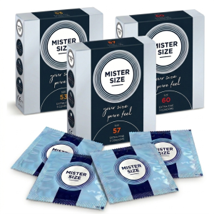 Prezerwatywy MISTER SIZE dopasowane do rozmiaru większe cienkie zestaw 53/57/60 mm 3x 3 szt.