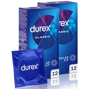 Durex Classic Prezerwatywy Klasyczne Grubsze Nawilżane 2x 12 szt.