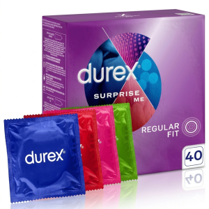 Durex Surprise Me prezerwatywy nawilżane prążkowane cienkie pogrubione MIX 40 szt.