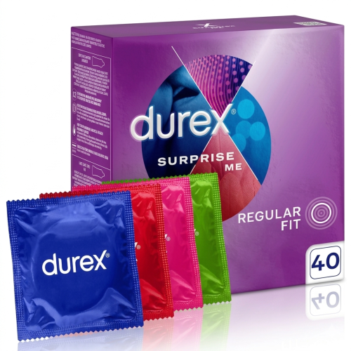 Durex Surprise Me Prezerwatywy nawilżane prążkowane cienkie pogrubione MIX 40 szt.