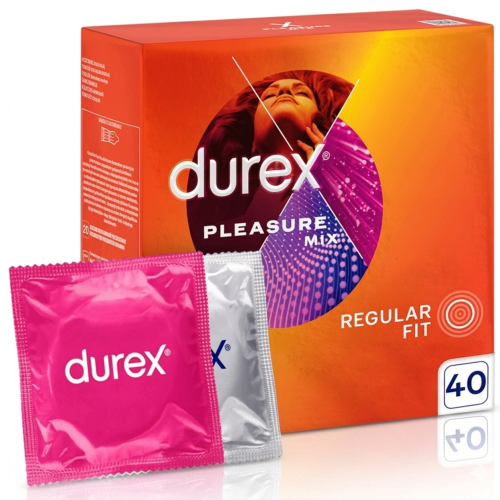 Durex Pleasure Mix Prezerwatywy cienkie prążkowane z wypustkami 40 szt. (uszkodzone opakowanie)