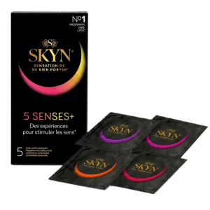 SKYN 5 Senses+ Prezerwatywy bez lateksu MIX smakowe rozgrzewające cienkie 5 szt.