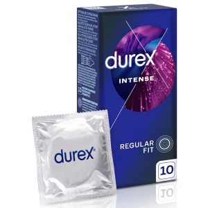 DUREX Intense Prezerwatywy z żelem stymulującym prążkowane cienkie nawilżane 10 szt.
