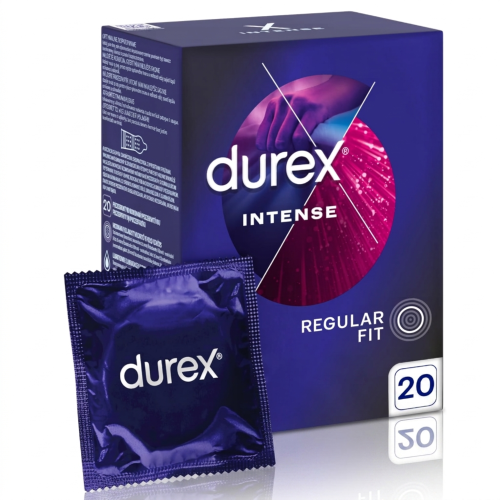 DUREX Intense Prezerwatywy z żelem stymulującym prążkowane cienkie nawilżane 20 szt.