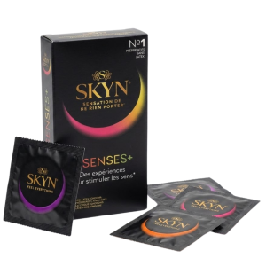 SKYN 5 Senses+ Prezerwatywy bez lateksu MIX cienkie smakowe z wypustkami rozgrzewające 5 szt.