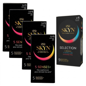 SKYN Prezerwatywy bez lateksu smakowe rozgrzewające z wypustkami zestaw 5 Senses + Selection