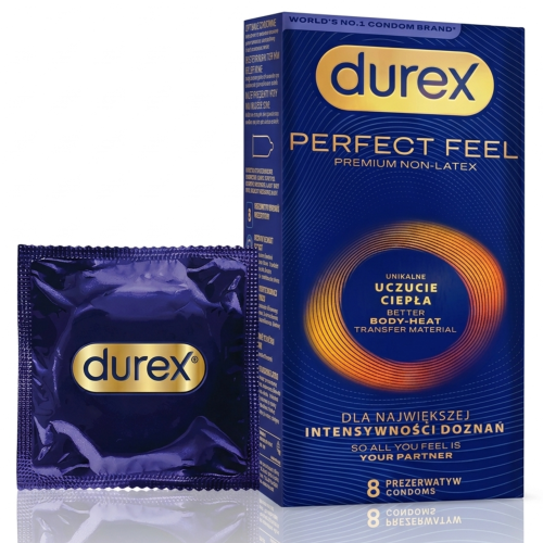 Durex Perfect Feel Cienkie prezerwatywy nawilżane bez lateksu 8 szt
