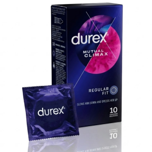 Durex Mutual Climax Prezerwatywy prążkowane z żelem opóźniającym wytrysk 10 szt.