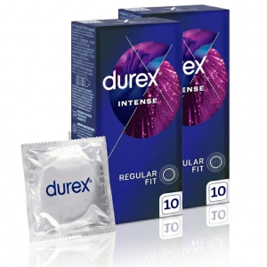 DUREX Intense Prezerwatywy z żelem stymulującym prążkowane cienkie nawilżane 2x 10 szt.
