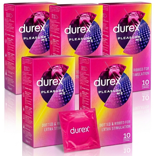 Durex Pleasure me Prezerwatywy prążkowane z wypustkami cienkie nawilżane 5x 10 szt. 