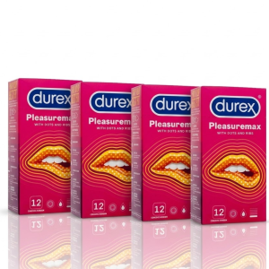 Durex Pleasuremax Prezerwatywy prążkowane z wypustkami cienkie nawilżane 4x 12 szt.