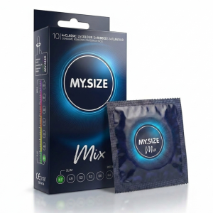 MY SIZE MIX Prezerwatywy rozmiar 47 mm dopasowane do obwodu cienkie smakowe prążkowane 10 szt.