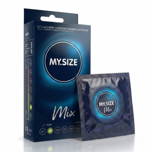 MY SIZE MIX Prezerwatywy rozmiar 49 mm dopasowane do obwodu cienkie smakowe prążkowane 10 szt.