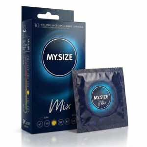 MY SIZE MIX Prezerwatywy rozmiar 53 mm dopasowane do obwodu cienkie smakowe prążkowane 10 szt.