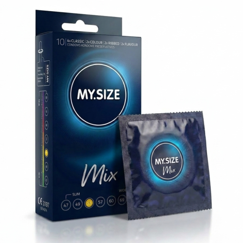 MY.SIZE MIX prezerwatywy dopasowane do obwodu rozmiar 53 mm cienkie smakowe prążkowane 10 szt.