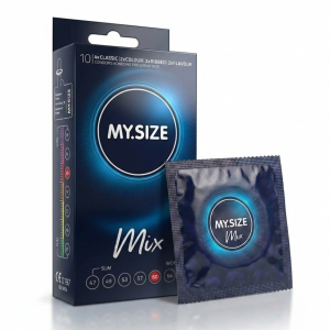 MY SIZE MIX Prezerwatywy rozmiar 60 mm dopasowane do obwodu cienkie smakowe prążkowane 10 szt.