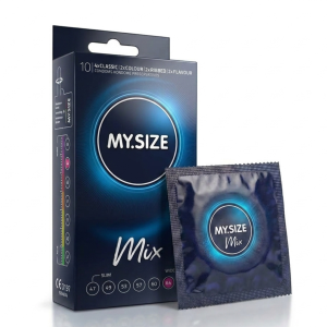 MY SIZE MIX Prezerwatywy rozmiar 64 mm dopasowane do obwodu cienkie smakowe prążkowane 10 szt.