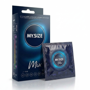 MY SIZE MIX Prezerwatywy rozmiar 69 mm dopasowane do obwodu cienkie smakowe prążkowane 10 szt.