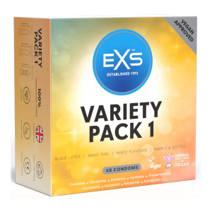 Prezerwatywy EXS Variety Pack 1 - mix cienkie smakowe czarne 48 szt.