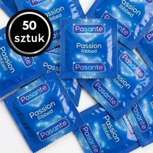 Pasante Ribbed Prezerwatywy Prążkowane Cienkie Nawilżane Intensywna Stymulacja 50 szt.