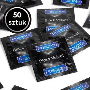 Prezerwatywy Pasante Black Velvet Czarne Lateksowe Aksamitne Nawilżane 50 szt.
