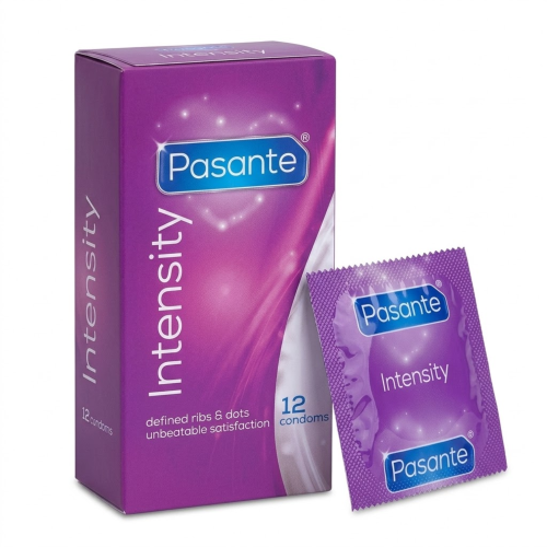 Prezerwatywy stymulujące Pasante Intensity z prążkami i wypustkami nawilżane 12 szt.