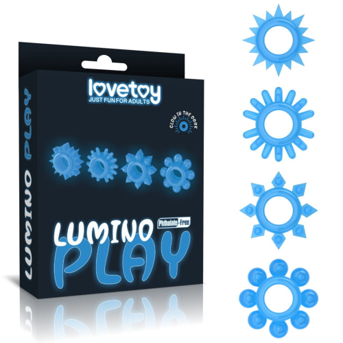 Pierścień erekcyjny świecący w ciemności LOVETOY Lumino Play Penis Ring 4 szt.