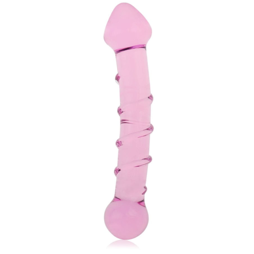Dildo różowe szklane z wypustkami LOVETOY Glass Romance 7"