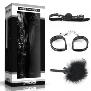 Lovetoy DELUXE BONDAGE KIT zestaw BDSM 3 elementy knebel kajdanki i piórko