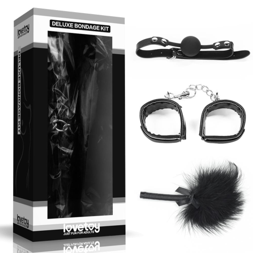 Zestaw BDSM Lovetoy Deluxe Bondage Kit knebel kajdanki piórko 3 elementy 1szt.
