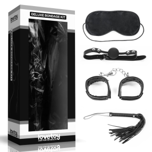 Lovetoy DELUXE BONDAGE KIT zestaw BDSM maska knebel kajdanki i pejcz