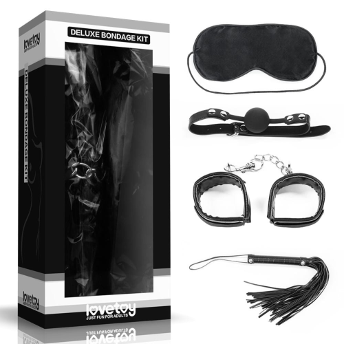 Lovetoy DELUXE BONDAGE KIT zestaw BDSM maska knebel kajdanki i pejcz