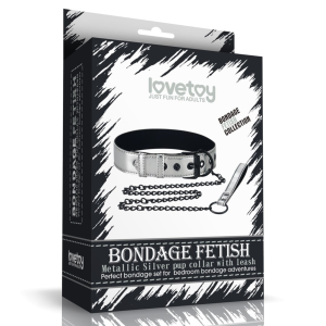 Lovetoy obroża BONDAGE FETISH METALLIC PUP COLLAR WITH LEASH