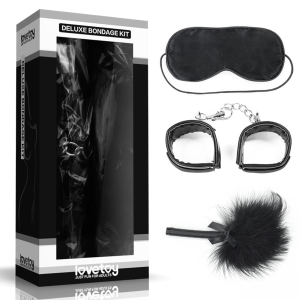Lovetoy DELUXE BONDAGE KIT zestaw BDSM 3 elementy maska kajdanki i piórko