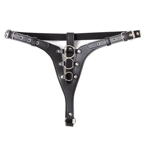 Stringi BDSM z regulacją i metalowymi pierścieniami PASSION LABS Sexy Multi Rings Bikini Black S-L