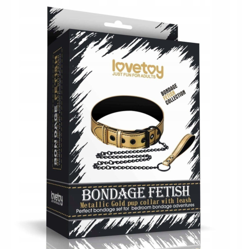 Obroża BDSM Lovetoy Gold Pup Collar z smyczą 1szt.