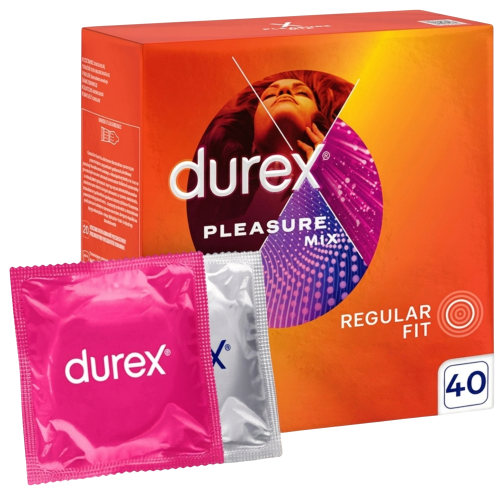 Durex Pleasure Mix prezerwatywy cienkie prążkowane z wypustkami 40 szt. (uszkodzone opakowanie)