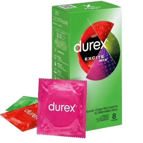 Durex Excite Mix Prezerwatywy z wypustkami prążkowane smakowe 8 szt.